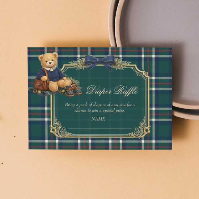 Luxury Preppy Teddy Bear Baby Shower Diaper Raffle Begleitkarte (Von Creator hochgeladen)