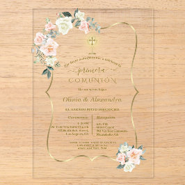 Luxury Primera Comunión Girls Twins Holy Communion Acryleinladungen