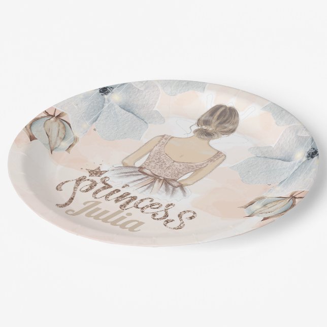Luxury Princess Birthday Beige Glitzer Persönlich  Pappteller (Schrägansicht)