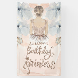 Luxury Princess Happy Birthday Beige Glitzer Banner