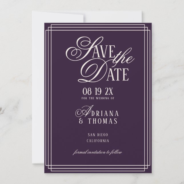 Luxury Purple Calligraphy Wedding Save The Date (Vorderseite)
