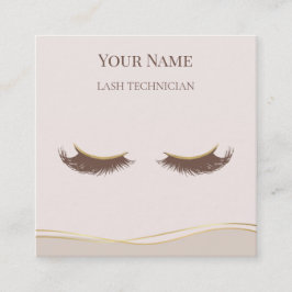 Luxury QR code Beige and Gold Lash Technician Quadratische Visitenkarte