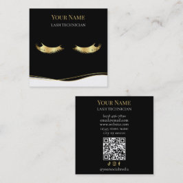 Luxury QR code Black and Gold Lash Technician Quadratische Visitenkarte