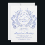 LUXURY QUINCEANERA Vintages blaues Wappen Einladung<br><div class="desc">Ein elegantes französisches Vintages blühendes Wappen steht im Mittelpunkt der Bühne dieses zeitlosen Geburtstags. Verziert,  formell und sehr feminin macht jede Geburtstagsfrau ein ganz besonderes Gefühl. Die Party-Vorräte werden koordiniert.</div>