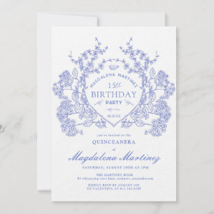 LUXURY QUINCEANERA Vintages blaues Wappen Einladung