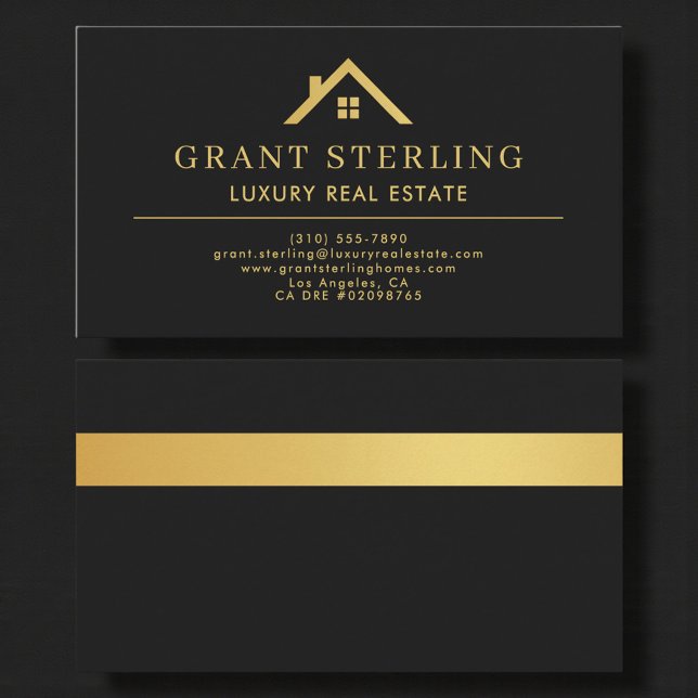 Luxury Real Estate Agent Black Gold Metallic Visitenkarte (Von Creator hochgeladen)