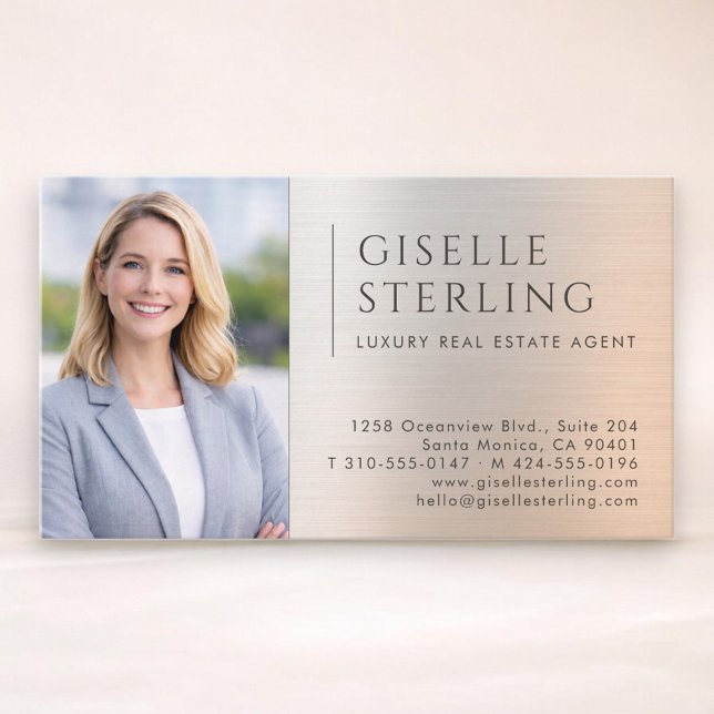 Luxury Real Estate Agent Photo Brushed Metal Visitenkarte (Von Creator hochgeladen)