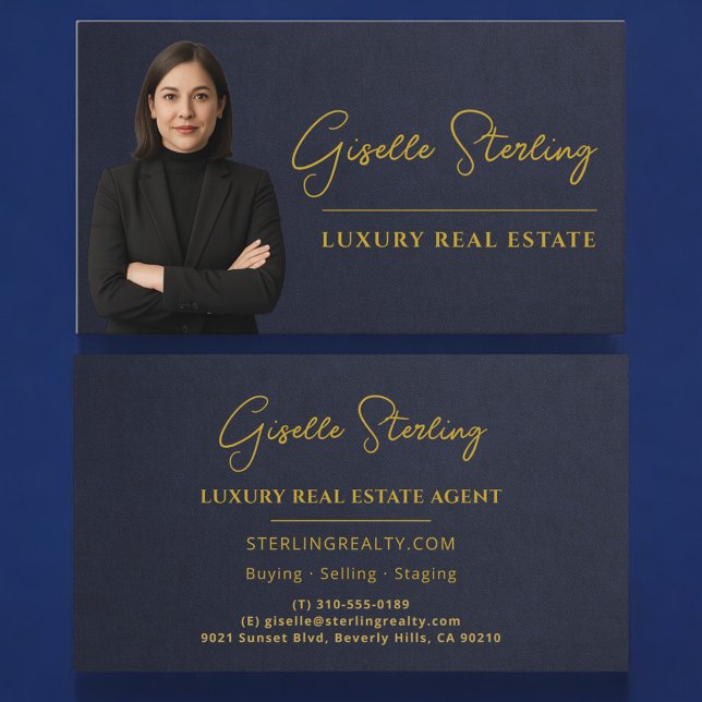 Luxury Real Estate Navy Blue Gold Stone Slate Visitenkarte (Von Creator hochgeladen)