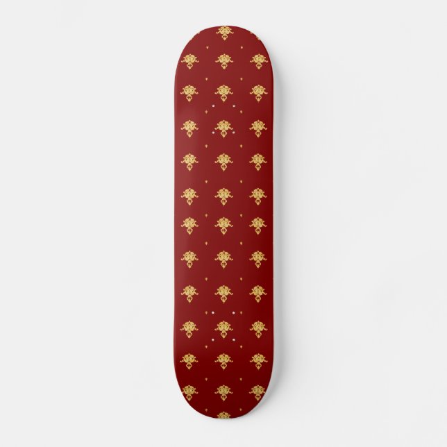 Luxury Red and Gold Vintage Damask Pattern Skateboard (Vorderseite)