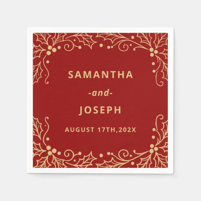 Luxury Red & Antique-Gold Wedding Serviette (Vorderseite)
