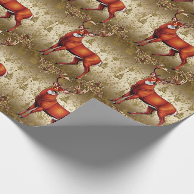 Luxury Red Deer Moose Gold Snow Merry Xmas Muster Geschenkpapier (Ecke)