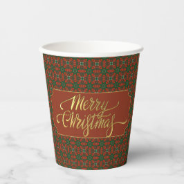 Luxury Red & Green Merry Christmas – Elegant Gold Pappbecher