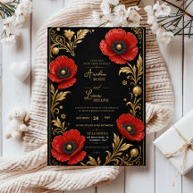 Luxury Red Poppy Black and Gold Floral Elegant