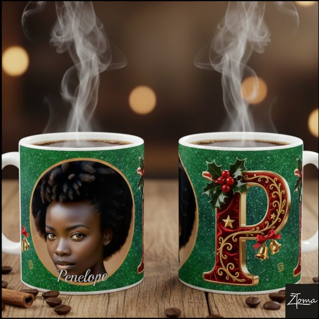 Luxury Red Velvet Gold Christmas Letter P Kaffeetasse (Von Creator hochgeladen)