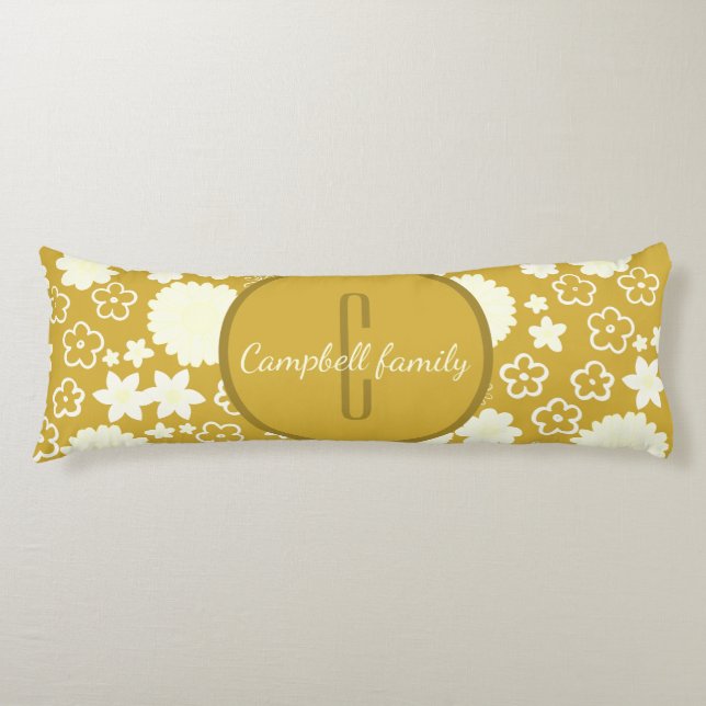 LUXURY RICH GOLD CREAM ROYAL BLUE BLUME MONOGRAMM SEITENSCHLÄFERKISSEN (Vorderseite)