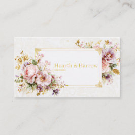 Luxury Romantic Blush Floral Peony and Gold Frame Visitenkarte