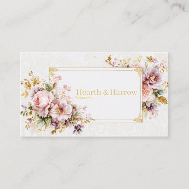 Luxury Romantic Blush Floral Peony and Gold Frame Visitenkarte (Vorderseite)