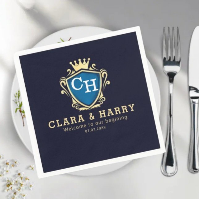 Luxury romantic champagne gold elegant monogrammed serviette (Von Creator hochgeladen)