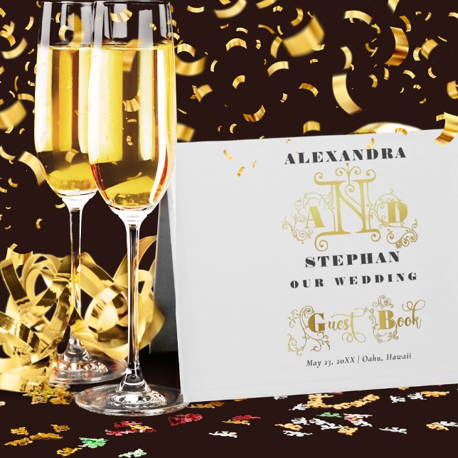 Luxury Romantic Flourish Calligraphy Wedding Gold Gästebuch (Von Creator hochgeladen)