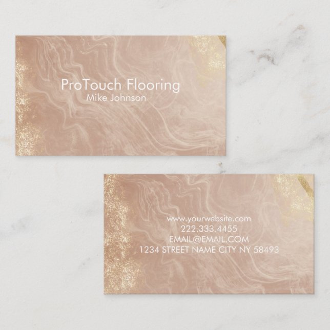 Luxury Rose Gold Agate & Glitter Flooring Visitenkarte (Vorne/Hinten)