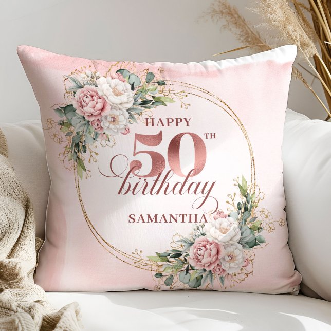 Luxury Rose Gold Blush 50th Birthday Pillow Gift Kissen (Luxury Rose Gold Blush 50th Birthday Pillow Gift)