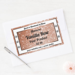 Luxury Rose Gold Glitter Product Labels Diamonds Rechteckiger Aufkleber