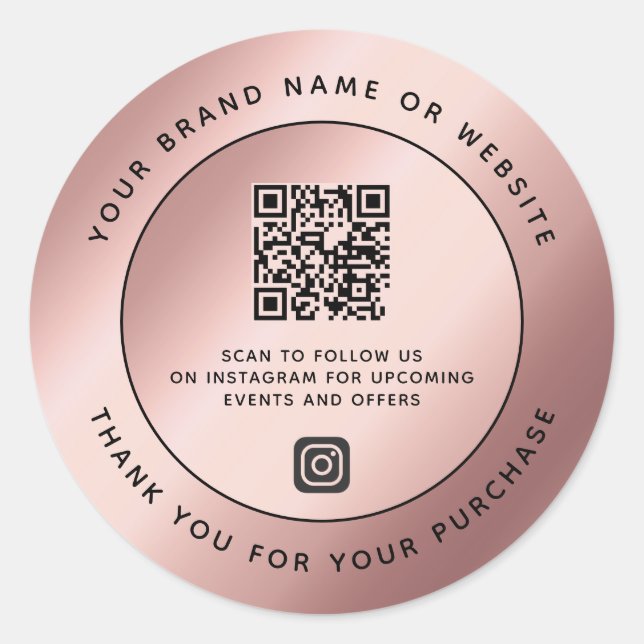 Luxury Rose Gold Metallic Vielen Dank QR Code Runder Aufkleber (Vorderseite)