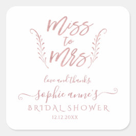 Luxury Rose Gold Miss an Mrs. Brautparty Quadratischer Aufkleber
