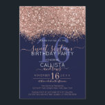 Luxury Rose Gold Navy Glitzer Confetti Sweet 16 Einladung<br><div class="desc">Das elegante, glamouröse und moderne 16 . Geburtstag Geburtstagsfest lädt zum zeitgenössischen und stilvollen Teenager ein. Es verfügt über ein Imitat gedruckt Rose Gold funkelnd Glitzer Konfetti gesprenkelt Farbe Block auf einem einfachen dunkelmarineblau blauen Hintergrund mit einer großen Zahl "16" in einem passenden rosa goldfarben. Die Rückseite zeigt den gleichen...</div>