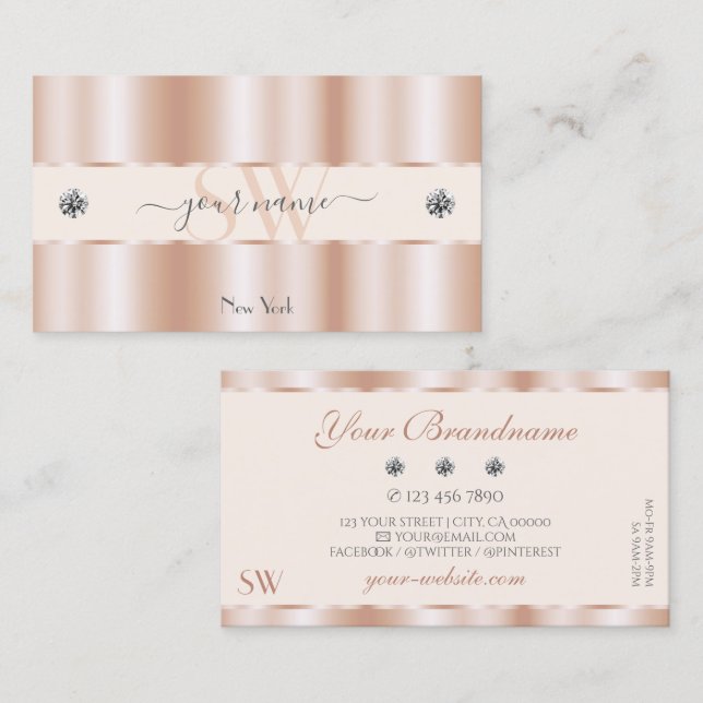 Luxury Rose Gold Sparkle Jewels Monogram Luxe Glam Visitenkarte (Vorne/Hinten)