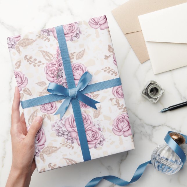 Luxury Rose Pattern Wrapping Paper Geschenkpapier (Schenken)