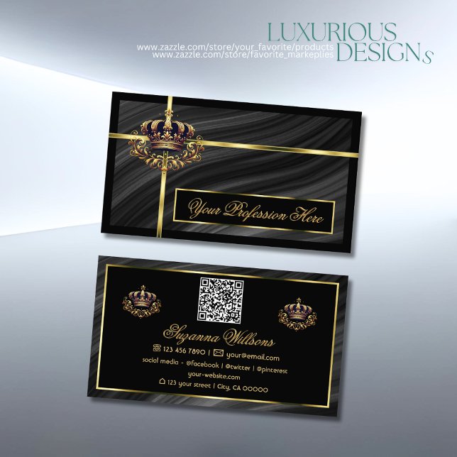 Luxury Royal Black Gold Crown mit QR Code Noble Visitenkarte (Von Creator hochgeladen)