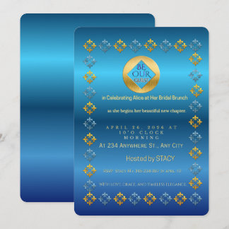 Luxury Royal Blue and Gold Bridal Brunch Invitatio Einladung
