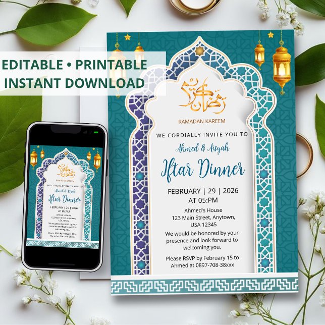 Luxury Royal Blue and Gold Islamic Iftar Dinner Einladung (Von Creator hochgeladen)