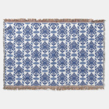 Luxury Royal Blue and White Baroque Floral Pattern