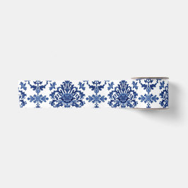 Luxury Royal Blue and White Baroque Floral Pattern Satinband