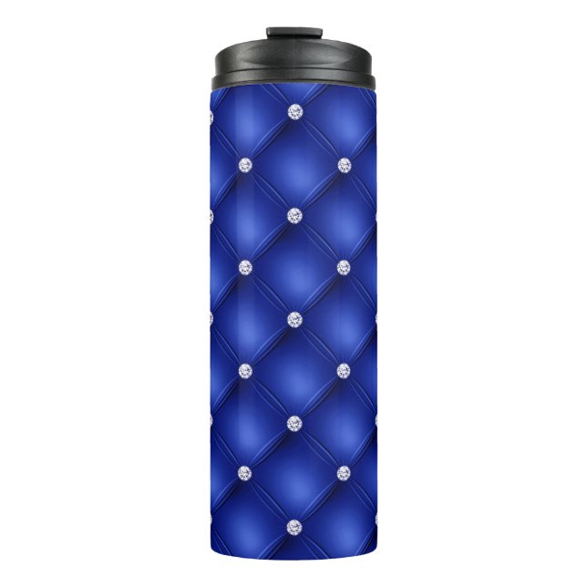 Luxury Royal Blue Diamond Muster Thermosbecher (Vorderseite)