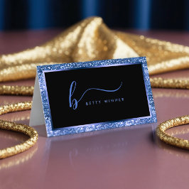 Luxury Royal Blue Glitzer Frame Monogram Visitenkarte
