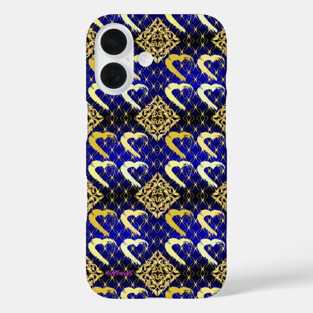 Luxury Royal Blue und Gold Hearts iPhone 16 Fall iPhone 16 Hülle (Rückseite)