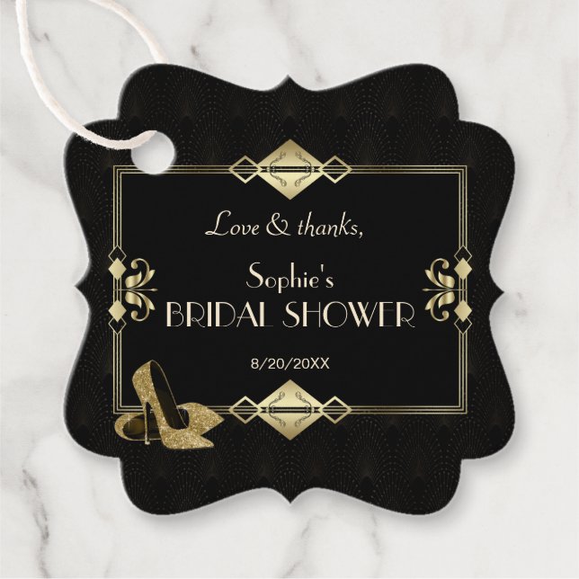 Luxury Royal Gold Black Art Deco 1920er Hochzeit Geschenkanhänger (Vorderseite)