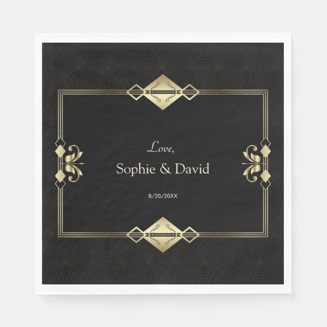 Luxury Royal Gold Black Art Deco 1920er Hochzeit Serviette (Vorderseite)