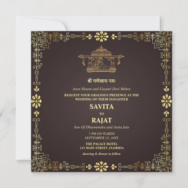 Luxury Royal Indian Wedding Einladung (Vorderseite)