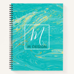 Luxury Royal Marble Blue Gold Monogram Business Notizbuch