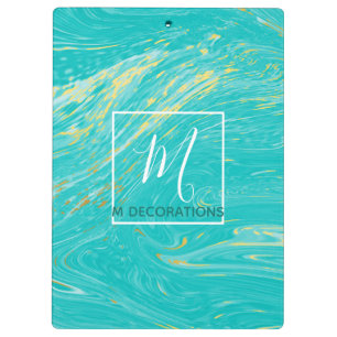 Luxury Royal Marble Gold Blue Monogram Business Klemmbrett