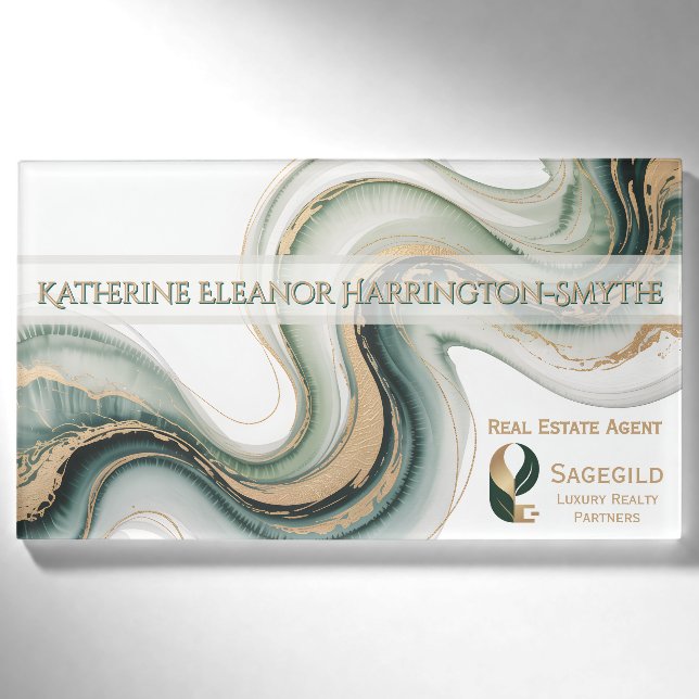 Luxury Sage and Gold Marble Realtor Logo Magnetic Namenschild (Vorderseite)