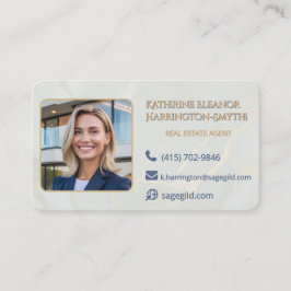 Luxury Sage & Gold Marble Realtor Photo QR Design Visitenkarte