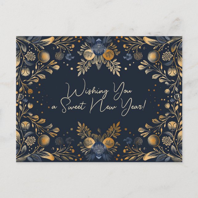 Luxury Shana Tova - blau & gelb Postkarte (Vorderseite)