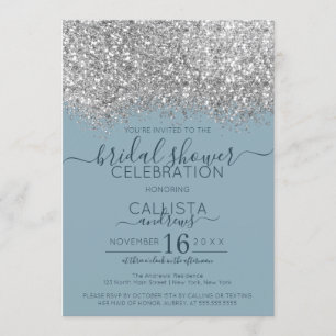 Luxury Silver Blue Glitzer Confetti Brautparty Einladung