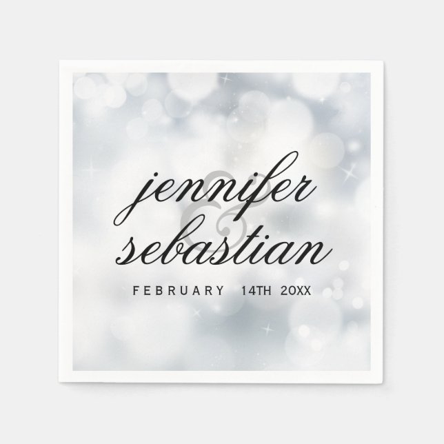 Luxury Silver bokeh WEDDING MONOGRAM Serviette (Vorderseite)