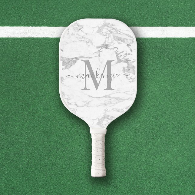 Luxury Silver Foil Marmor Monogram Pickleball Schläger (Luxury Silver Foil Marble Monogram Pickleball Paddle)